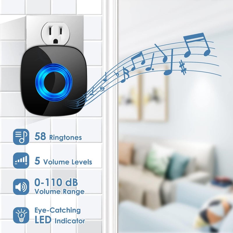 PHYSEN Store Wireless Doorbell - Door bell Chimes with Mute Mode - 58 Ringtones&5 Volume Levels Operating at 1300-ft Range LED Strobe, 2 Transmitters+3 Receivers Waterproof Doorbell Kit for Home/Classroom - Image 2